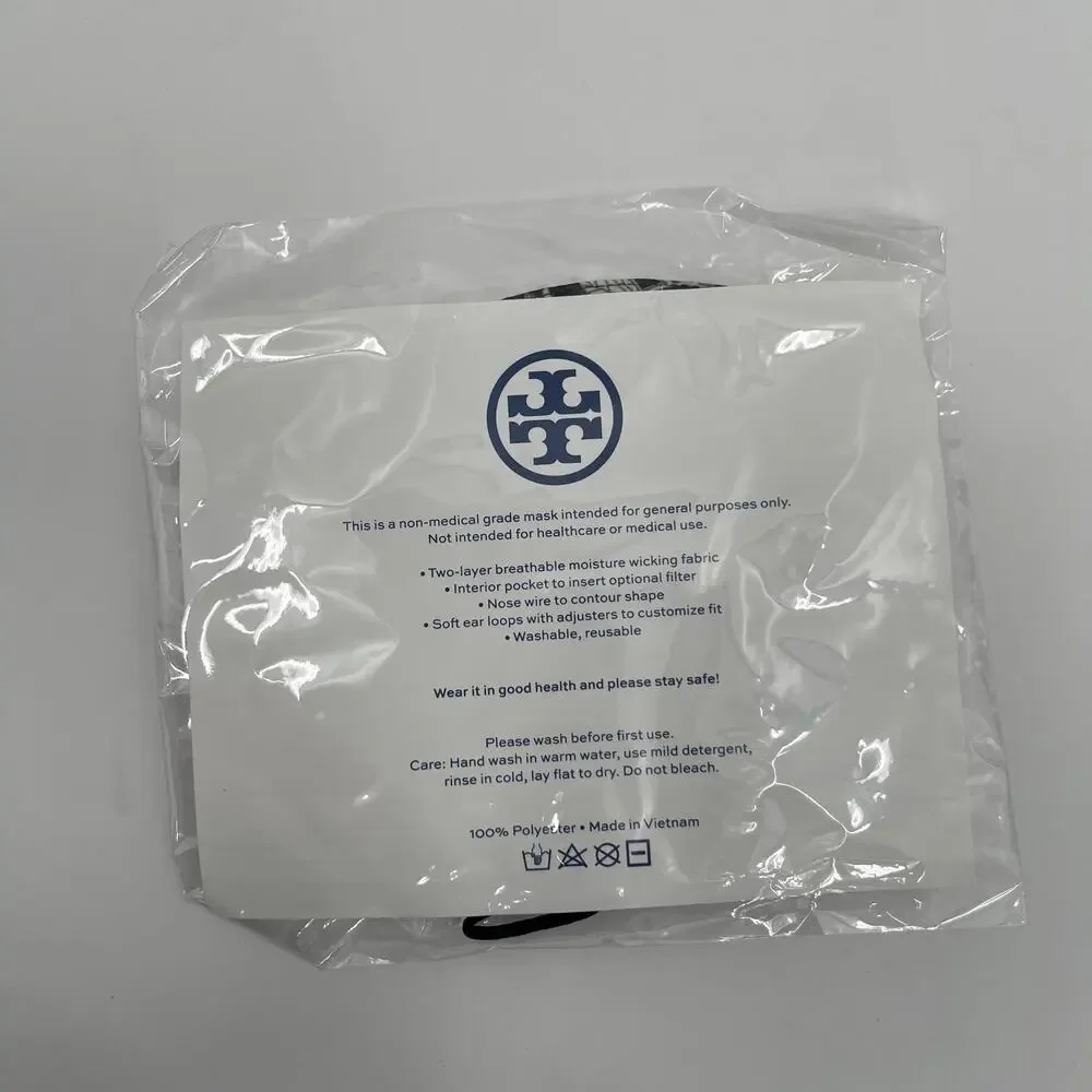 TORY BURCH Face Mask Black Floral Print NWT Adjustable Straps Washable Reusable